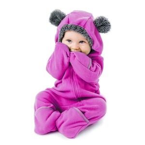 Columbia Baby Bear Bunting Toddler Girl‎ Pink/Gray Fleece Size 18-24 Months